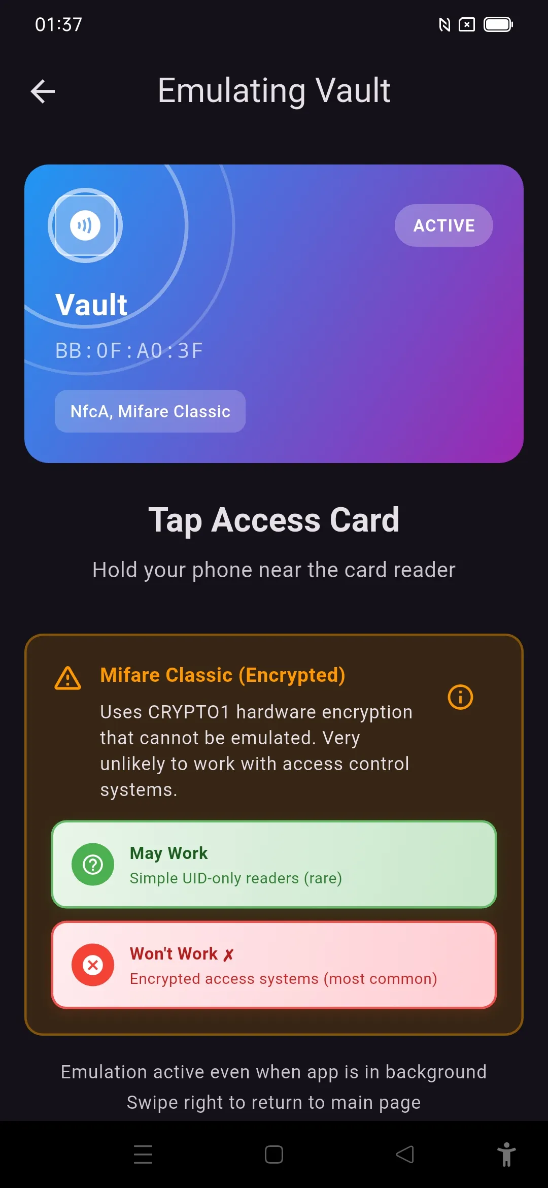 NFC Emulate Card Details